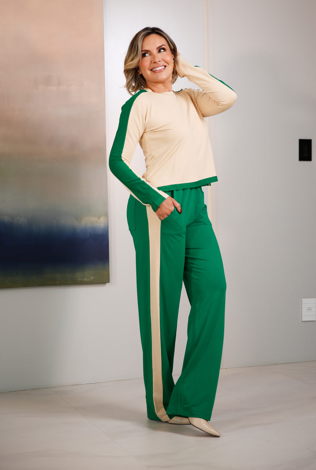 CJ MOLETINHO CALÇA E BL MG LONGA BICOLOR